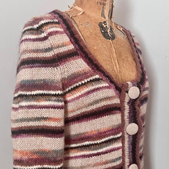 Anthro Sleeping on Snow Long Striped Button Up Sweater / Knit Cardigan - Medium - Picture 5 of 10